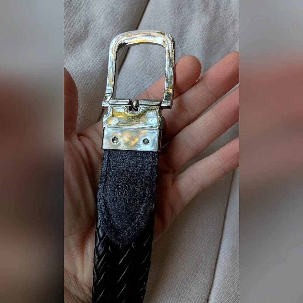 Nautica Reversible Black And Brown Braided Leather Belt With Silver Buckle